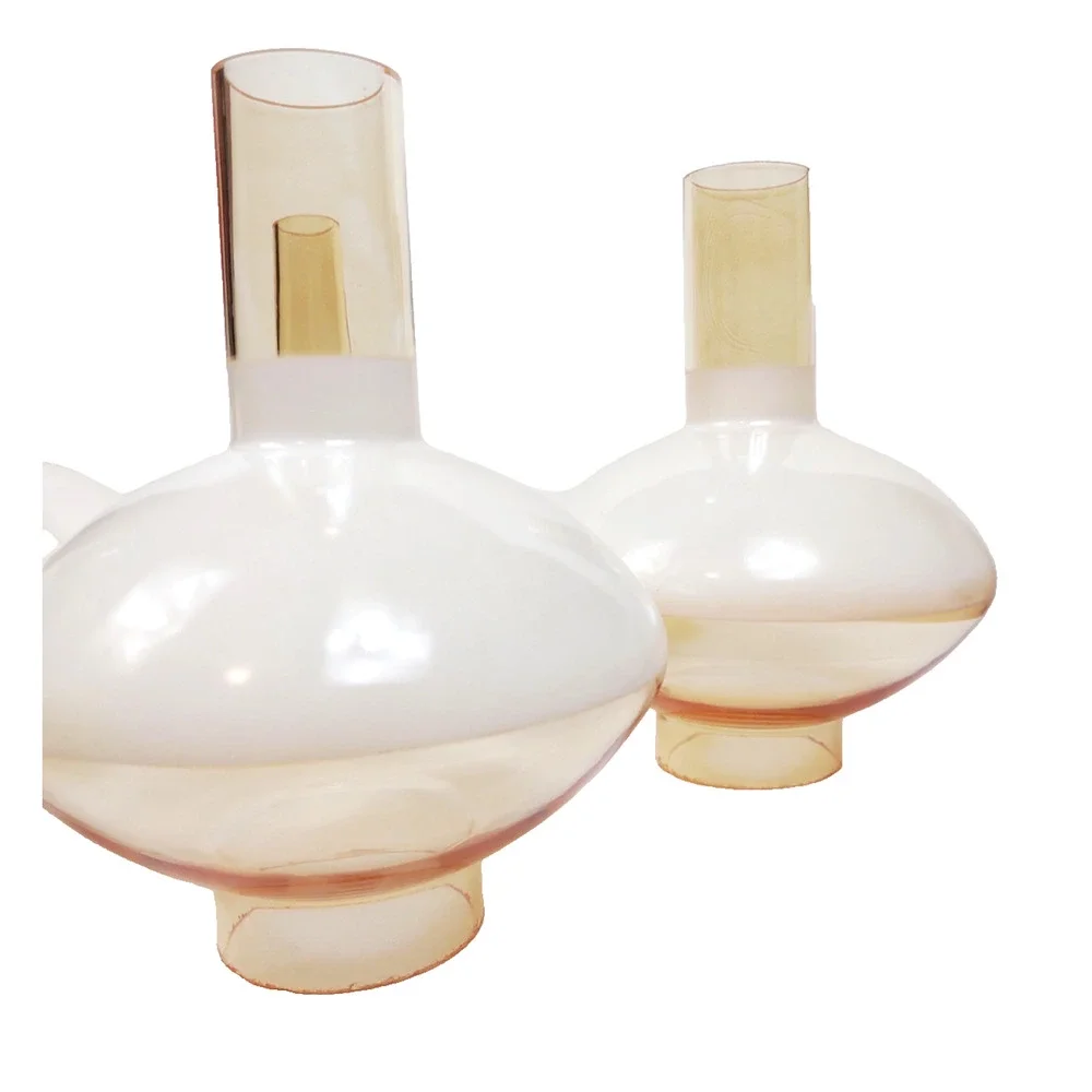 5 Vintage Peach Luster Milk Glass Chimney Globe Lamp Shades Retro Rare 3